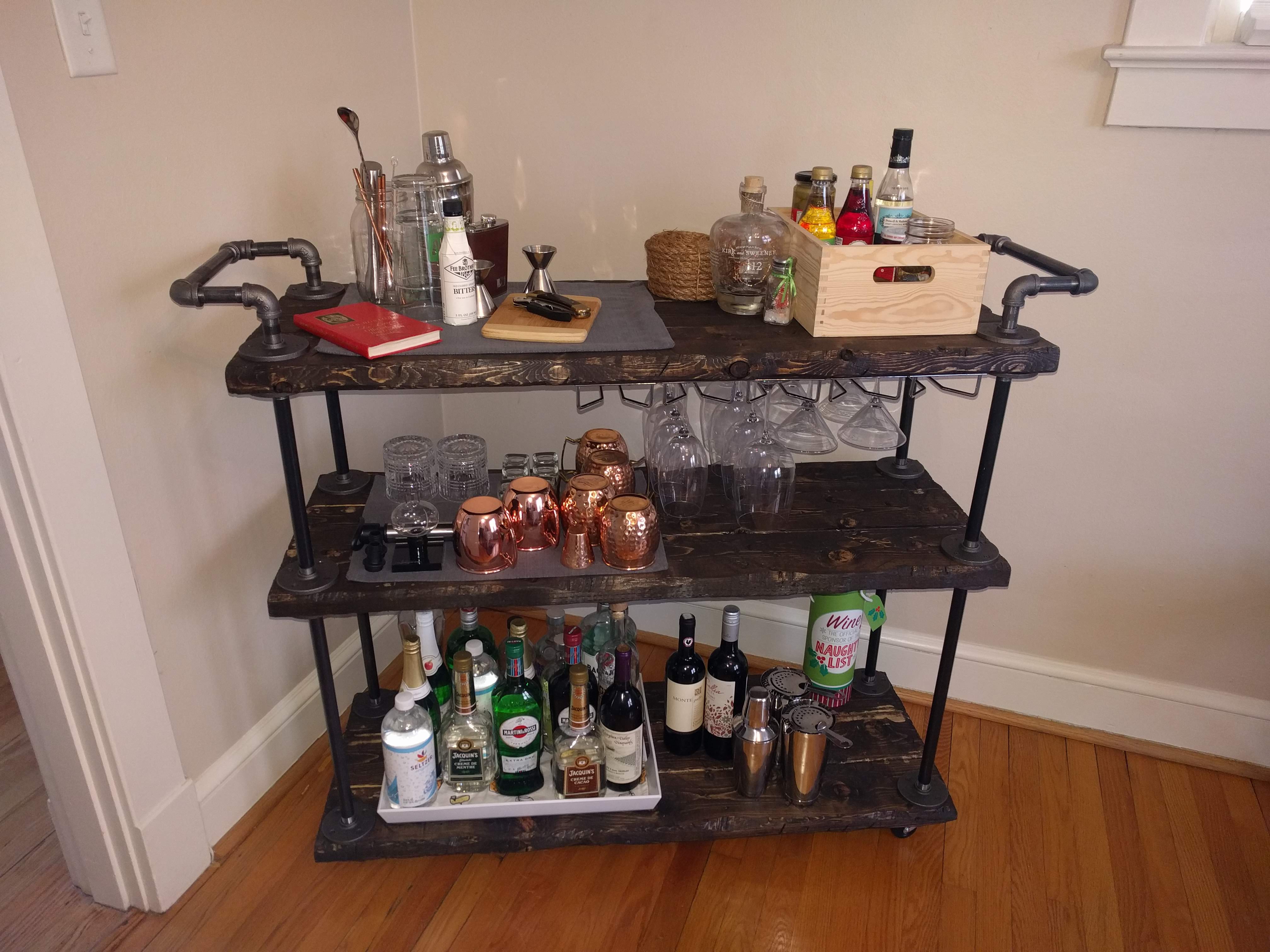 distressed bar cart